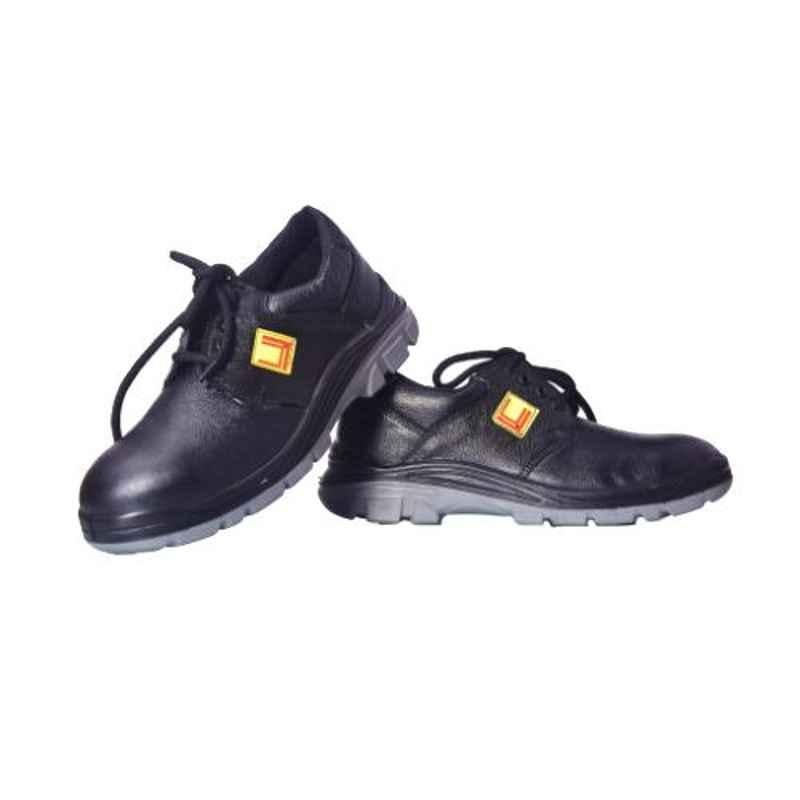 Leather Craft Jeep Leather Steel Toe Black Work Safety Shoes, Size: 8