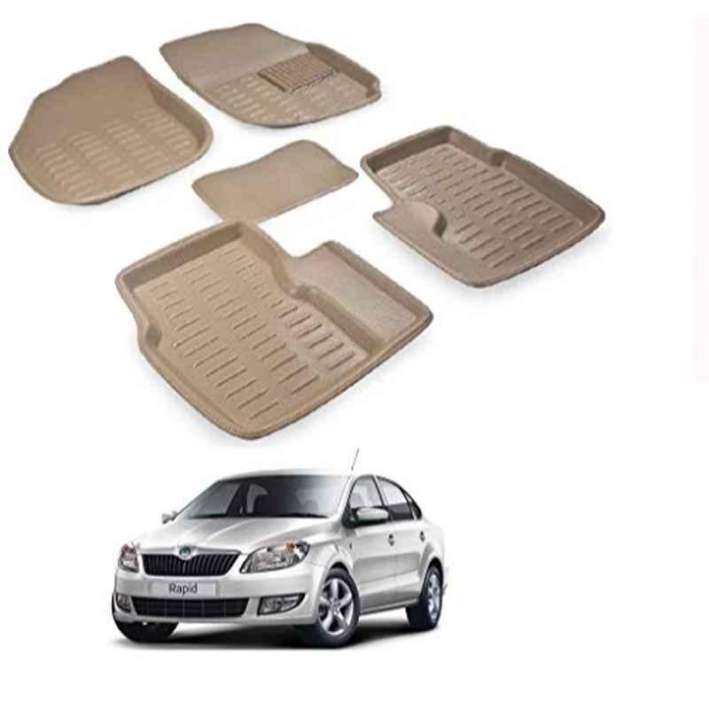 Kozdiko Thermoplastic Elastomer Beige 3D Car Floor Mat Set for Skoda Rapid, Koz-68002