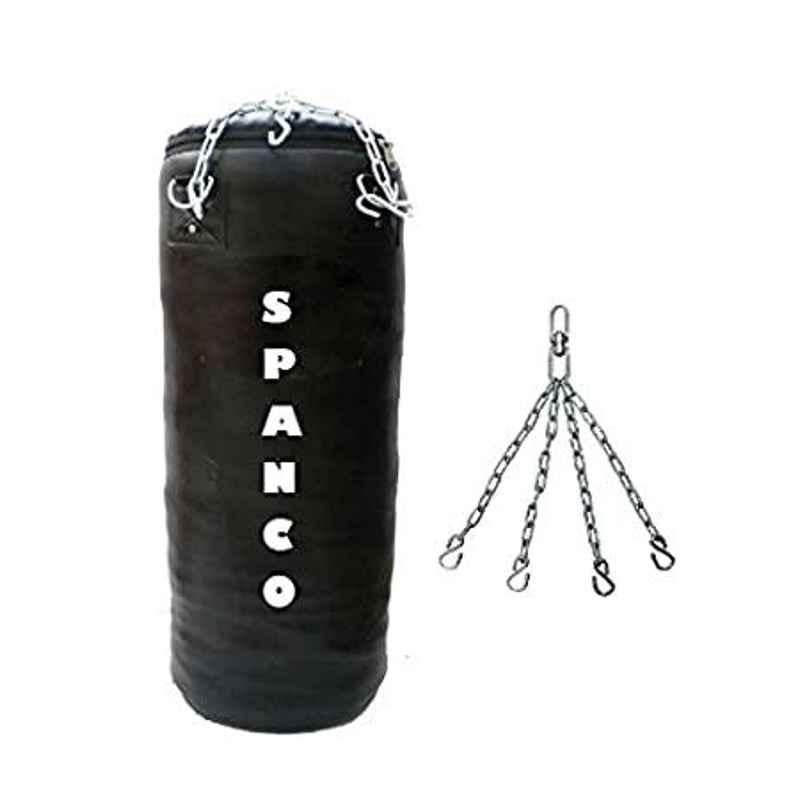 Spanco Black Black Color, UnFilled (Empty), Punching Bag/Boxing Bag/MMA Bag/Kickboxing Bag/Muay Thai Bag/Takewondo Bag/Judo Bag/Marshal Arts Bag/Karate Bag/Wosho Bag/Gym Bag/Sand Bag/Fitness Bag/Professional Training Bag with Hanging Chain