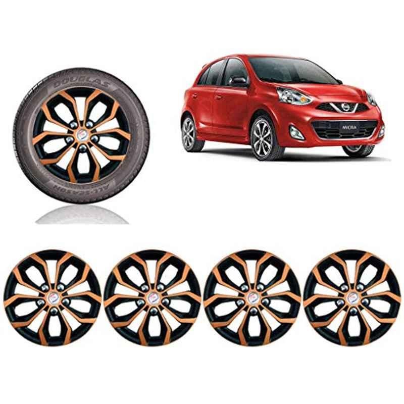 Auto Pearl 4 Pcs 14 inch ABS Copper & Black Car Wheel Cover Set for Nissan Micra 2015