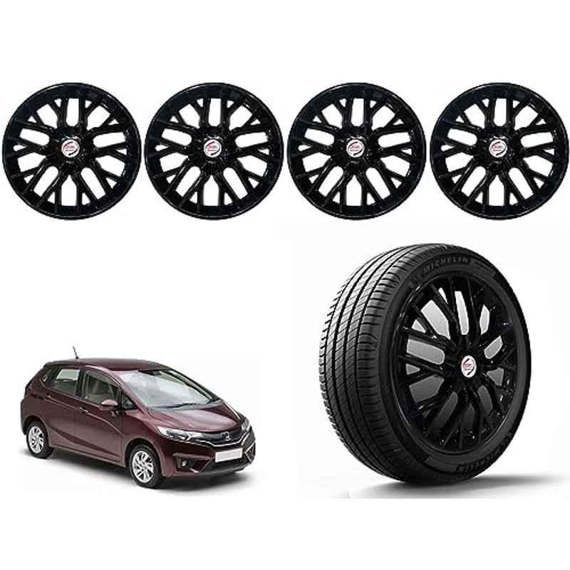 Auto Pearl 4 Pcs 14 inch Polypropylene Black Press Type Car Wheel Cover Set with Retention Ring for Honda Jazz 2015 E , 14WC_Phoenix_Black_Jazz2015_EModel