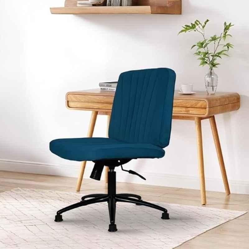 Cellbell Comfy Velvet Medium Back Blue Ergonomic Chair without Wheel, CBHKFOC14459