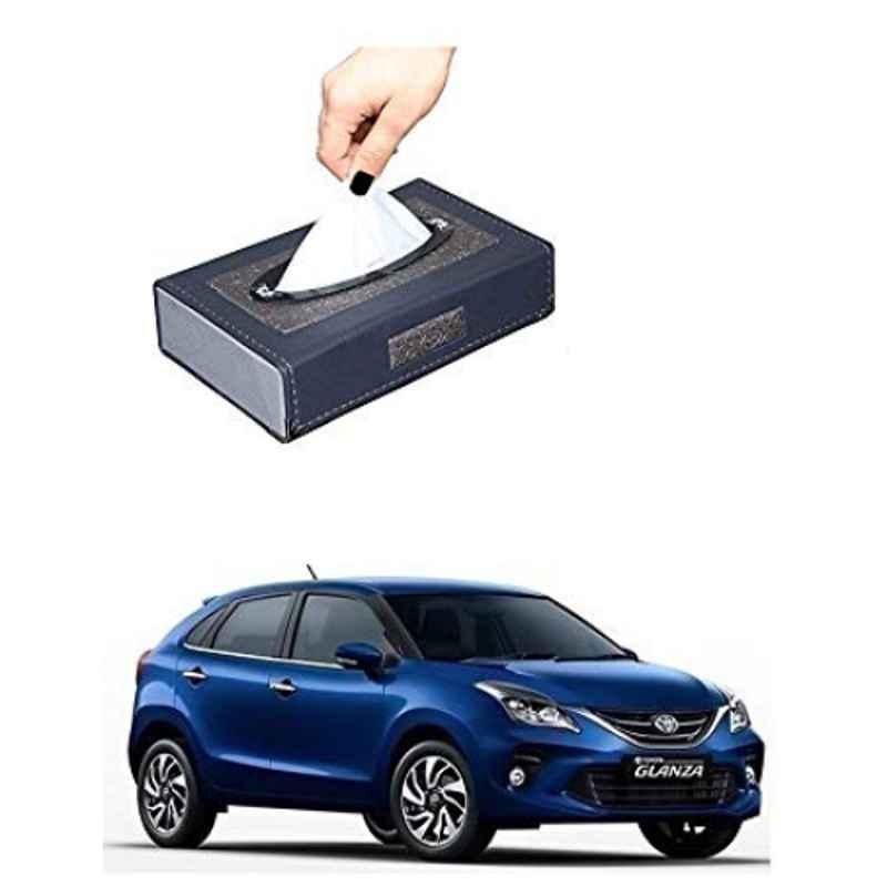 Kozdiko Leatherette Grey Designer Car Tissue Paper Dispenser Box with 200 Sheets (100 Pulls) for Toyota Glanza