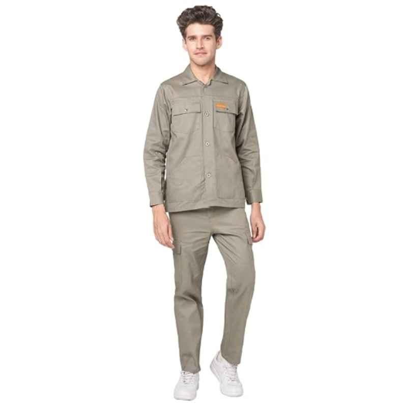 French Terrain 200 GSM 100% Cotton Grey Industrial Work Wear Jacket & Pant Set for Men, Size: 3XL (46 cm)