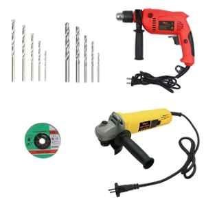 Hillgrove HGCM341M1 850W Angle Grinder, 700W 13mm Drill Machine, Grinding Wheel & 10 Pcs HSS & Masonry Drill Bits Combo, HGCM633