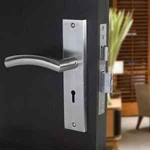 Saze 8 inch Stainless Steel Matt Finish Silver Key Plate Mortise Door Lock Pull Handle Set, MG-1105