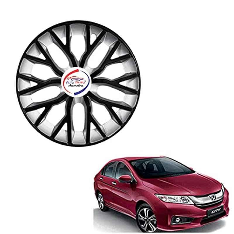 Auto Pearl 4 Pcs 15 inch ABS Black & Silver Hubcap Wheel Cover Set with Retention Ring for Honda City Idtec 2016