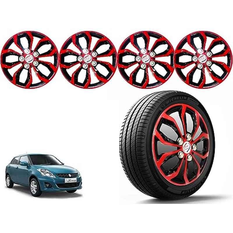 Auto Pearl 4 Pcs 14 inch Polypropylene Red & Black Press Type Car Wheel Cover Set with Retention Ring for Maruti Suzuki Swift Dzire Type 2 2012-2015