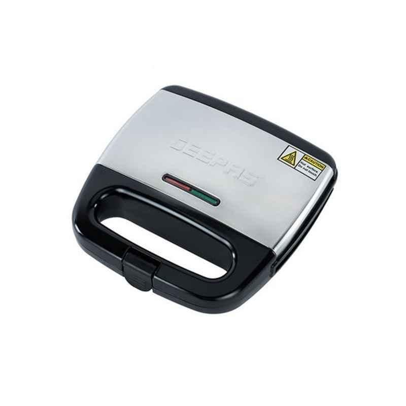 Geepas 750W Stainless Steel Black & Grey Sandwich Maker with Non-Stick Plate, GGM6001