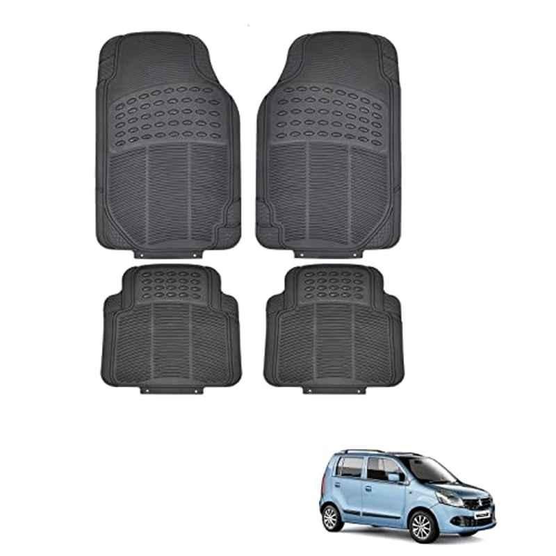 Kozdiko 4 Pcs Rubber Black Car Simple Floor Mat Set for Maruti Suzuki WagonR Type-2 (2011-2018)
