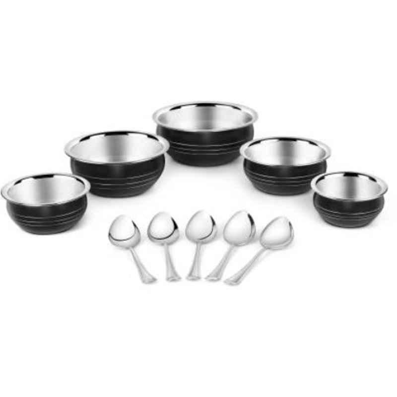 Classic Essentials 10 Pcs Black Stainless Steel 201 Induction Base Cookware Handi Set
