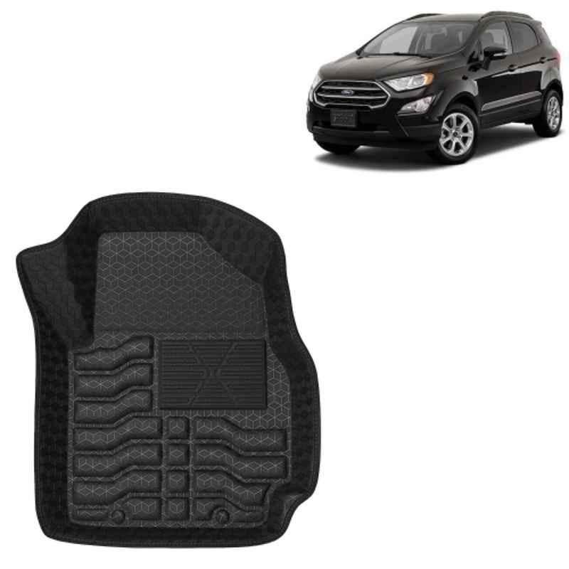 Kingsway 3 Pcs Premium 4.5D 100% Waterproof Tray Shape PVC Black Car Floor Mat Set for Ford Ecosport 2017 to 2021 All Model