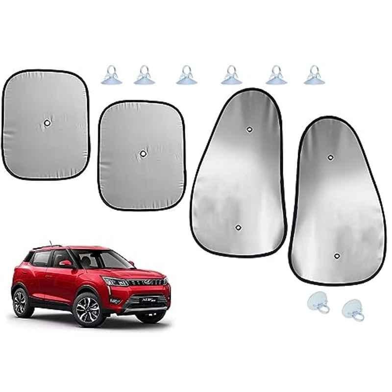 Auto Pearl 4 Pcs Polyester Black & Silver Window Side Sun Shade Set for Mahindra XUV 300 2019