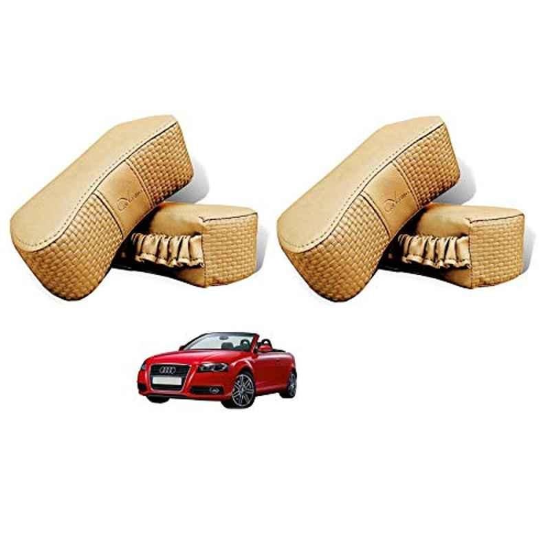 Kozdiko 4 Pcs CV Designer Beige Leatherite Neck Rest Car Cushion Pillow Set for Audi A3 Cabriolet