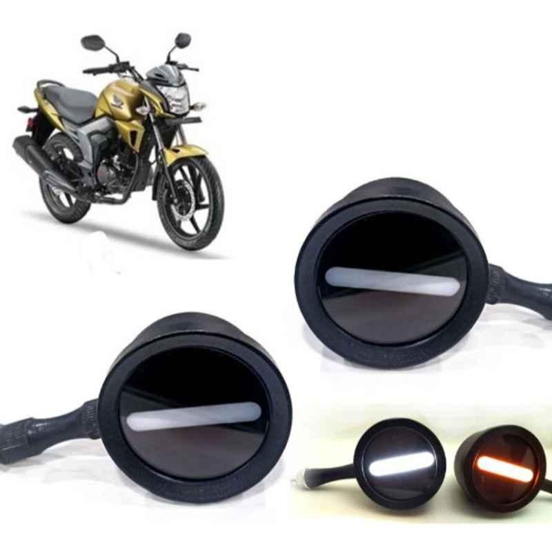 Auto Pearl 2 Pcs 12V Black Bike Front LED Indicator Light Set for Honda Unicorn Dazzler, F197