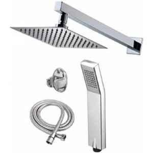 Gold Bell 6x6 inch Brass Silver Wall Mounted Chrome Finish Health Faucet Set with Overhead Rain Shower