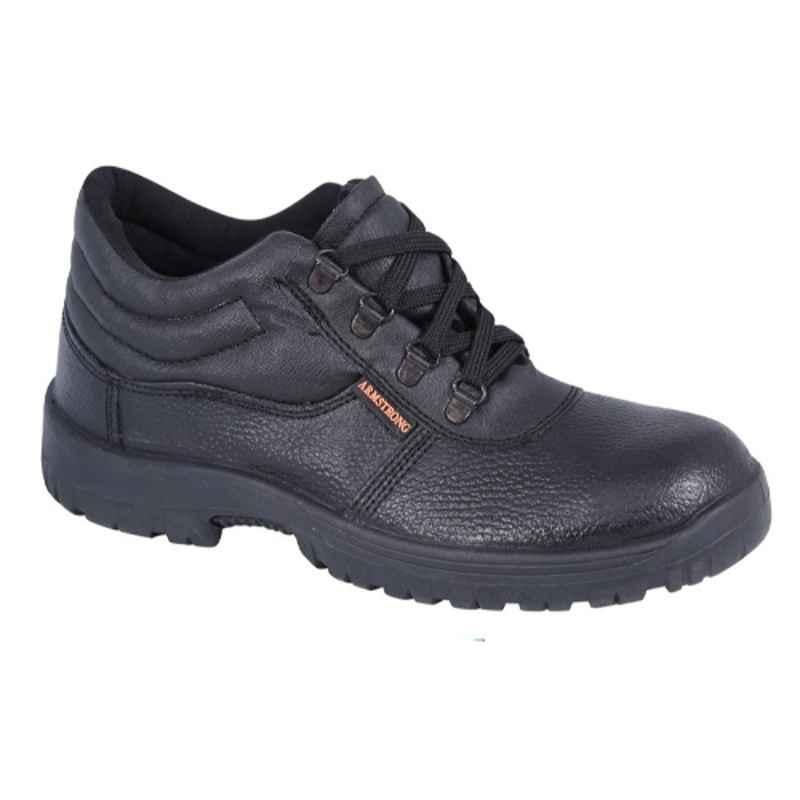 Armstrong AMS Breathable Genuine Leather Black Safety Shoes, Size: 38