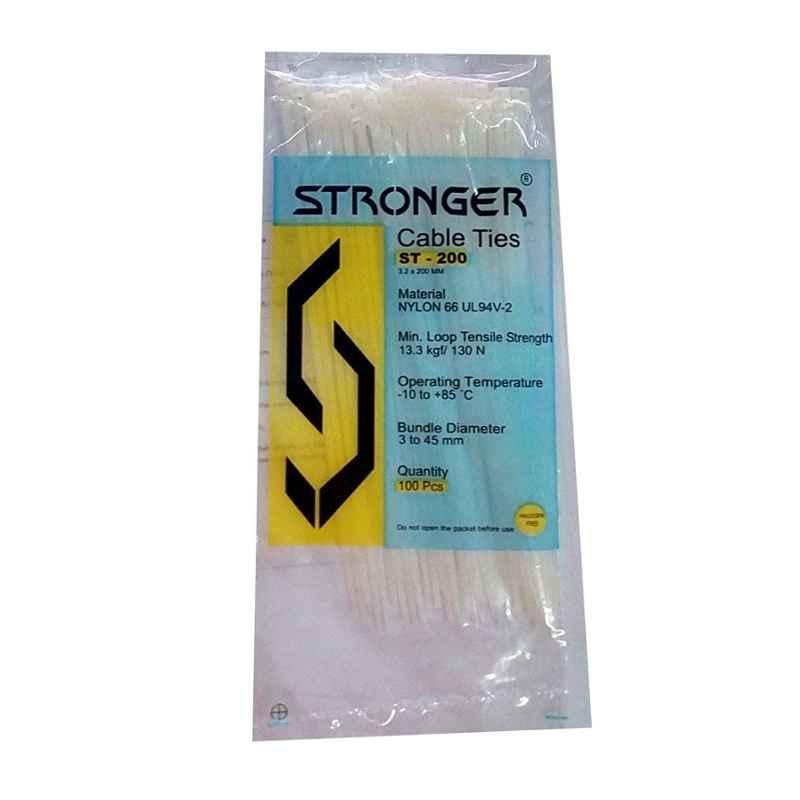 Stronger 200mm 100 Pieces White Cable Tie
