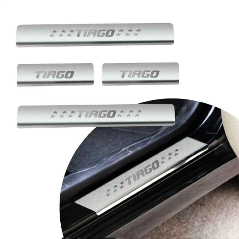 SureStrive 4 Pcs Stainless Steel Silver Footstep Sill Plate Set without LED for Tata Tiago All Model