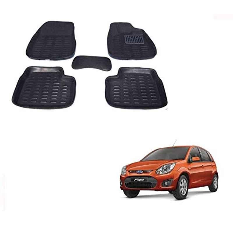 Kozdiko 5 Pcs 3D Black Car Foot Mat Set for Ford Figo, koz_67971