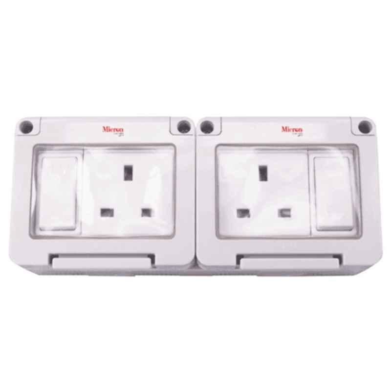 Micron 2 Gang PVC Grey IP55 Weatherproof Switch Socket, MMEIP55-016