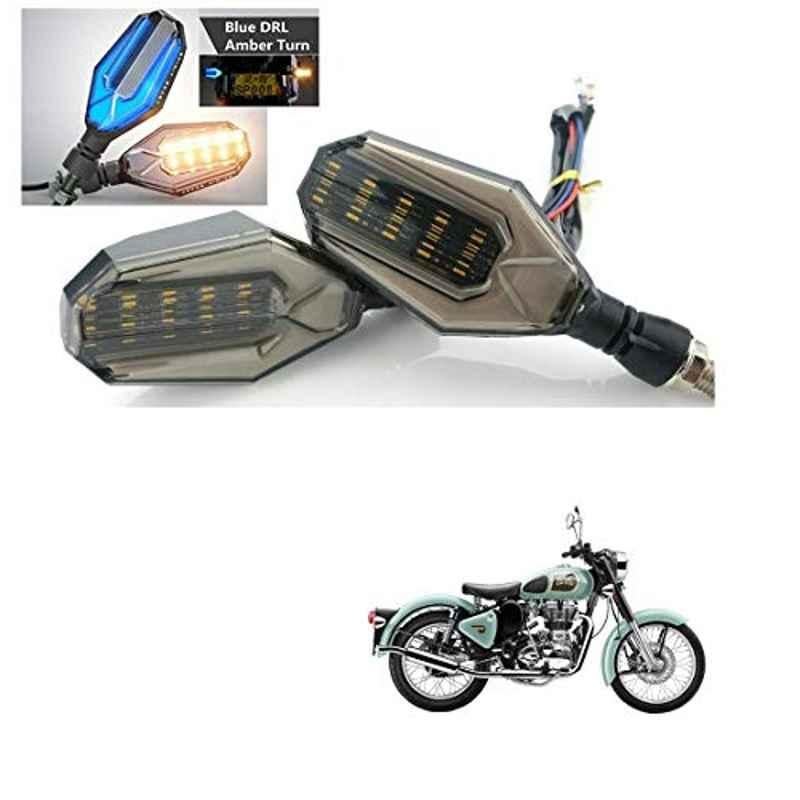 Kozdiko 4 Pcs Plastic Front & Rear U Shape Dual Color DRL LED BIke Indicator Set for Royal Enfield Classic 350