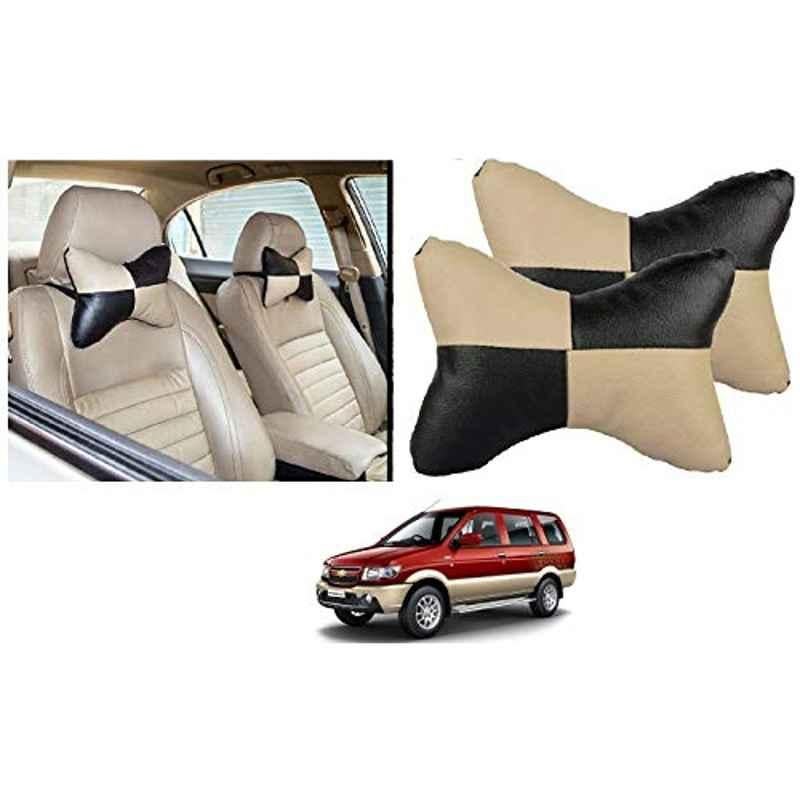 Kozdiko 2 Pcs Black & Beige Square Chess Design Car Neck Rest Pillow Set for Chevrolet Tavera