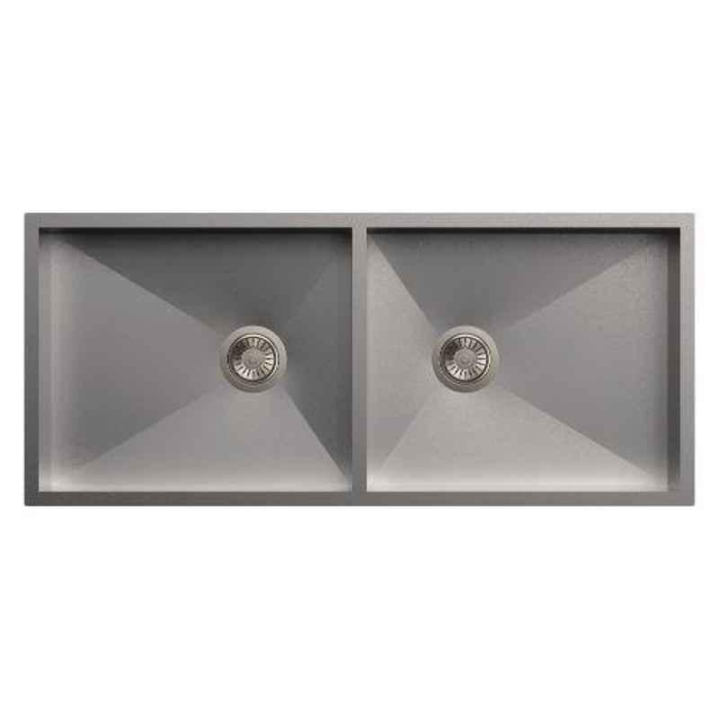 Carysil Quadro Double Bowl Stainless Steel Matt Finish Kitchen Sink, Size: 40x20x8 inch