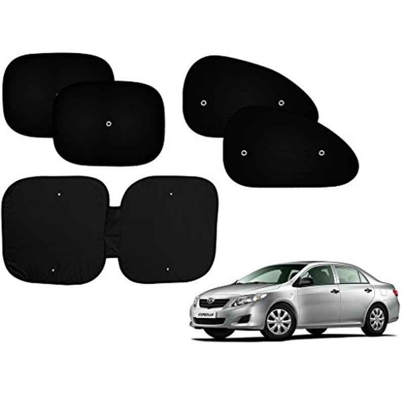 Auto Pearl 5 Pcs PVC & Mesh Black Window & Front Sun Shade Set for Toyota Corolla