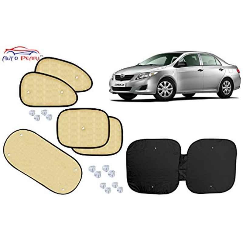 Auto Pearl 6 Pcs PVC & Mesh Beige Window, Front & Rear Sun Shade Set for Toyota Corolla