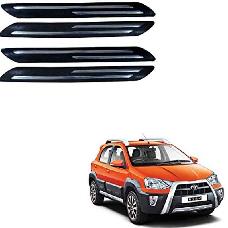 Kozdiko 4 Pcs PVC Black Double Chrome Finish Car Bumper Protector Set for Toyota Etios Cross