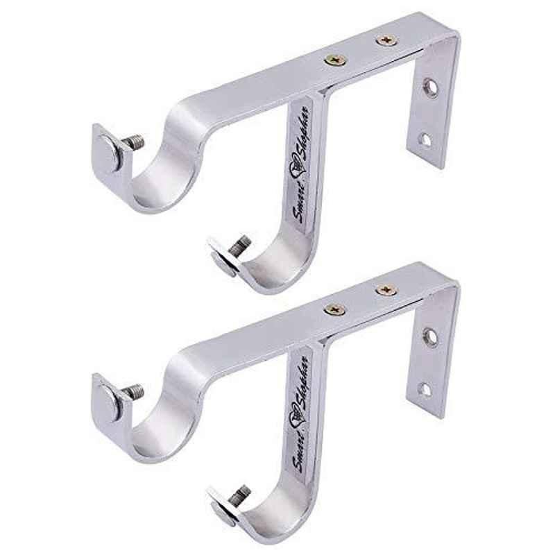 Smart Shophar 6.5 inch Stainless Steel Silver Riva Double Center Support Curtain Bracket, SHA40CB-RDSUP-SL-P2 (Pack of 2)
