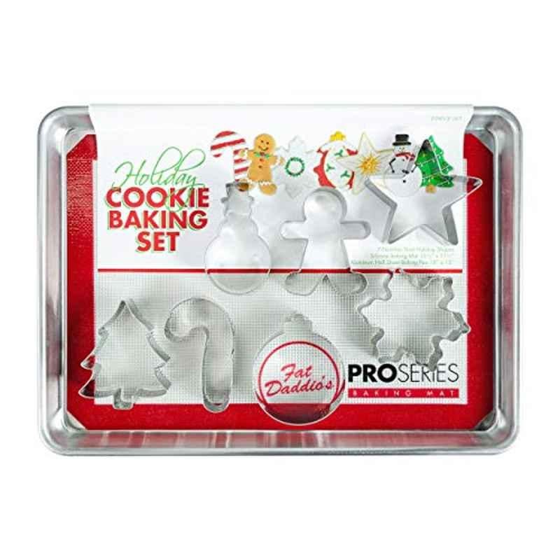 Fat Daddio's SP-SNOW 7 Pcs Stainless Steel Silver, Red & White Holiday Cookie Baking Set