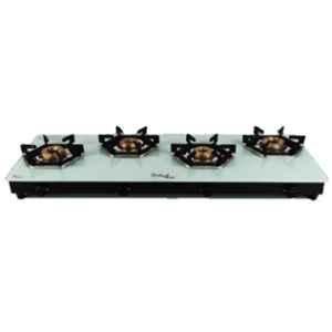 Sigri-Wala Titan 4 Burner Toughened Glass White Automatic Gas Stove