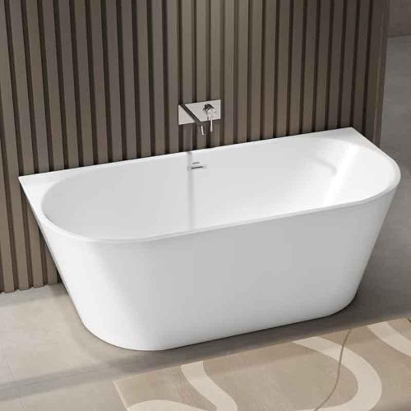 Plantex Freestanding Bathtub for Bathroom/Acrylic Bath tub for Adults/Deep Soaker Bathtub with Overflow, Popup & Drain Pipe, APS-BSM-404-WHITE-BATH-TUB