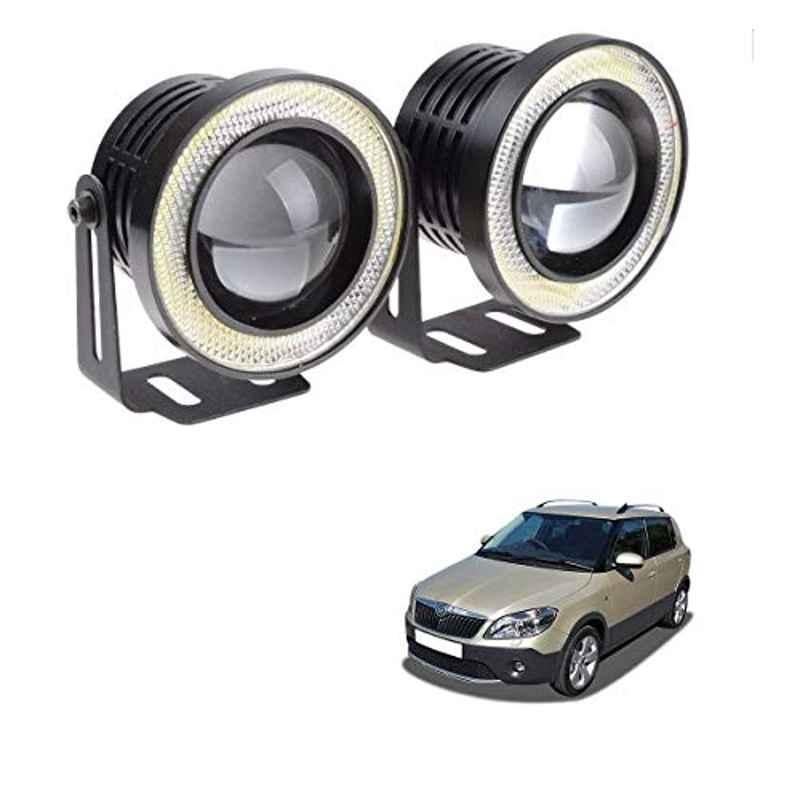 Kozdiko 2 Pcs 15W 3.5 inch High Power White LED Projector COB Fog Light Set with White Angel Eye Ring for Skoda Fabia, koz_89204