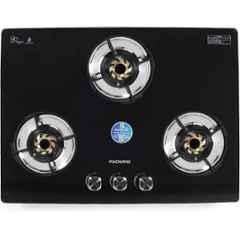 Padmini 3 Burner Stainless Steel Black Automatic Ignition Glass Top Gas Stove, Gas Hob CS-301 GL IB