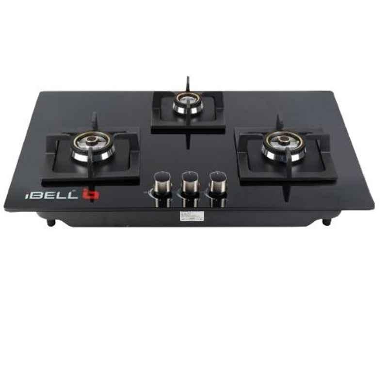 iBELL Black 3 Brass Burners Automatic Ignition Gas Hob, IBL3H490GHNEW