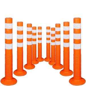 Kunplast 750mm Polymer Orange Flexible Plastic Spring Post Barrier with 3 White Reflective Tapes, SP-1 (Pack of 10)