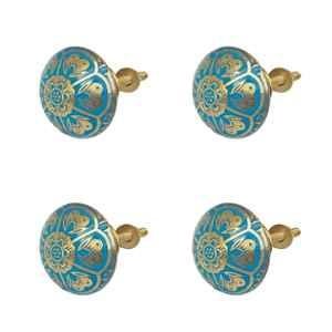 Mix & Match Jaipuri 35mm Brass Emerald Green Handcrafted Round Cabinet Knob for Wardrobe, Drawer & Cupboard (Pack of 4)