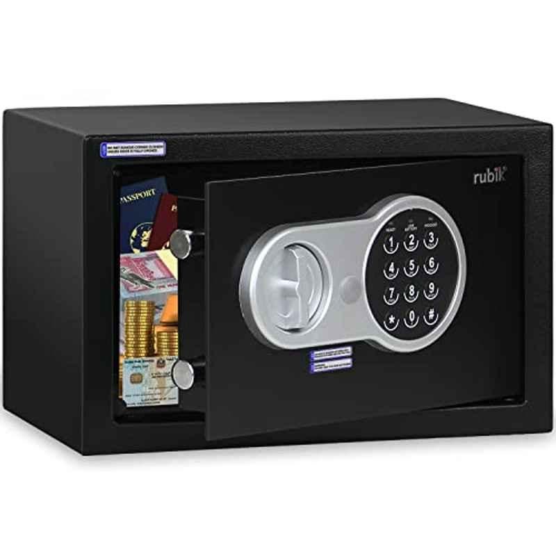 Rubik Black Safe Box with Key & Digital Keypad Lock, RB20EV