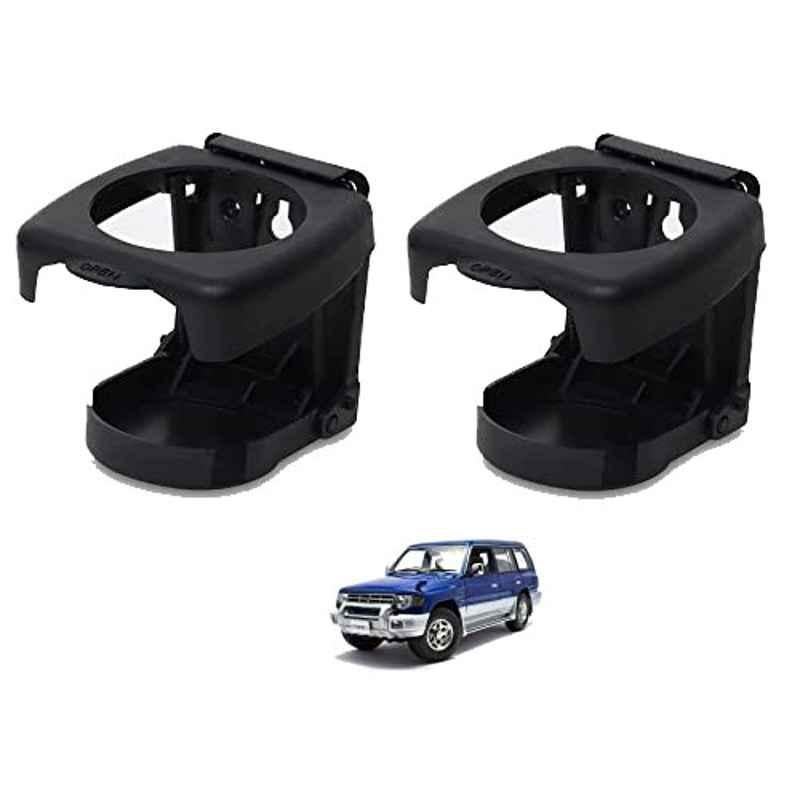 Kozdiko Plastic Black Foldable Car Drink Holder for Mitsubishi Pajero (Pack of 2)