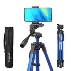 Simpex 6633 Aluminium Blue Heavy Duty Lightweight Construction Professional Tripod Stand with Quick Height Adjustment for DSLR Cameras, Mobile Phones, GoPro, Vlogging, Travel & Content Creation