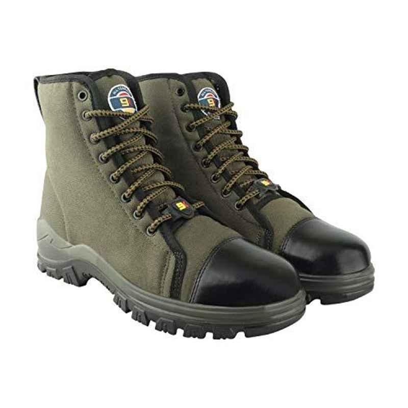 9K Hunterboot Olive Green Leather Soft Toe Double Density Work Safety Shoes, Size: 6