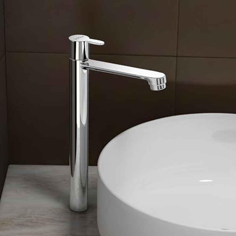 Plantex Pure Brass Silver Chrome High Neck Pillar Tap for Wash Basin with Teflon Tape/Tabletop Wash Basin Tap/Pillar Cock, FLO-804