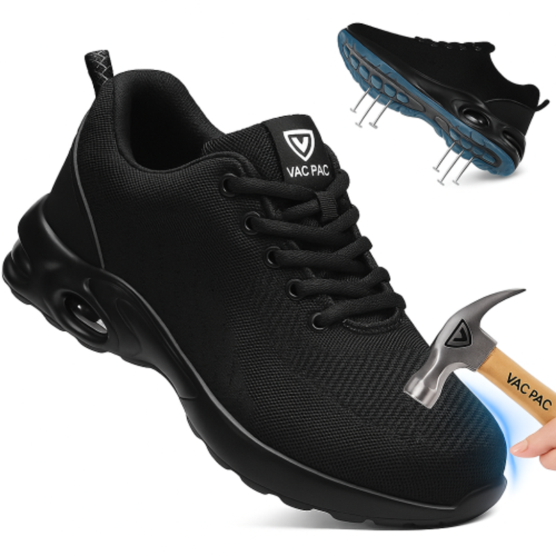 VACPAC Bold Mesh Steel Toe Black Sports Safety Shoes for Daily Use, Size: 11 (Pack of 4)