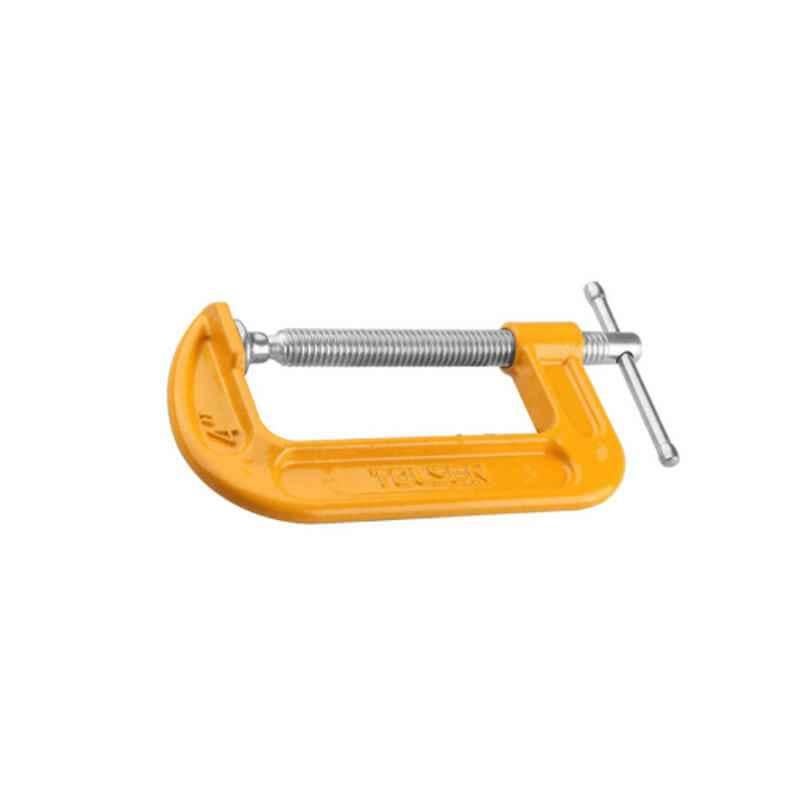 Tolsen 4 inch Yellow Powder Coated Bar Zinc Plated Thread Bar G-Clamp, 10113
