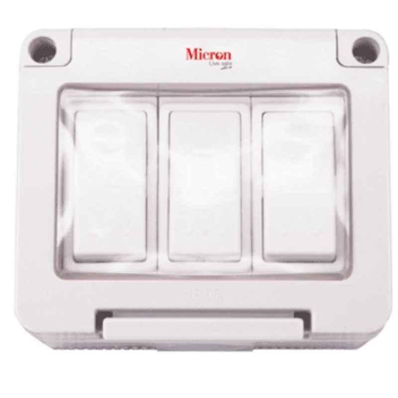 Micron 3 Gang 1 Way PVC Grey IP55 Weatherproof Switch, MMEIP55-003