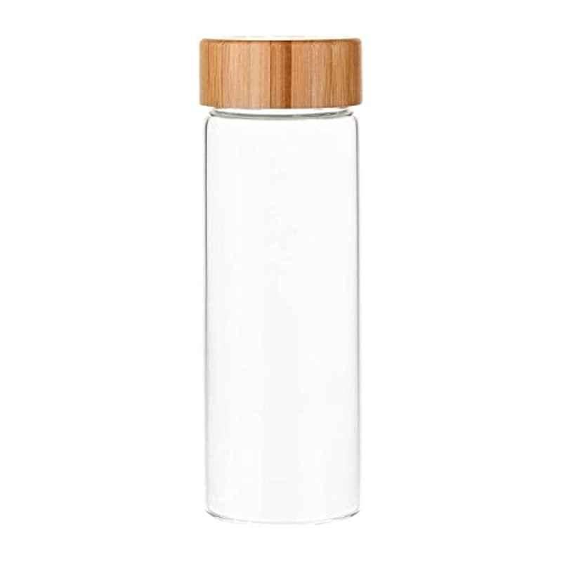 Little Glass Clear Storage Water Bottle With Bamboo Lid, 650 ml