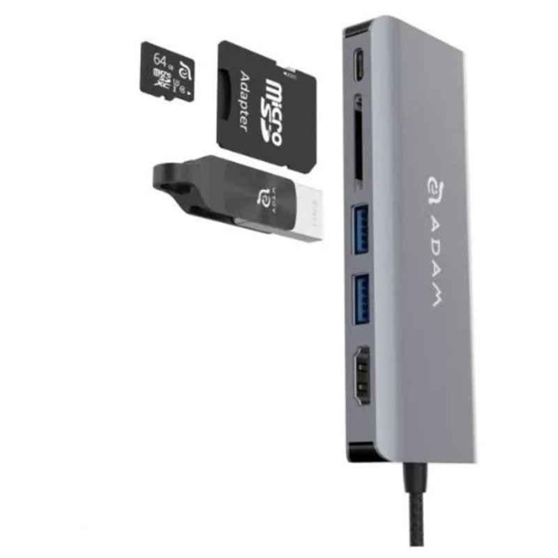 Adam Elements CASA 6 Port USB-C to Card Reader Grey Hub, AAPADHPDC601GY